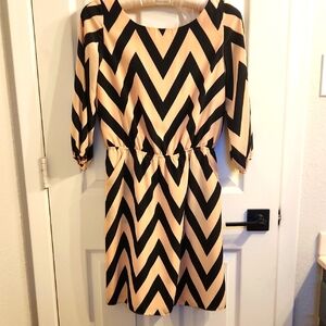 Gianni Bini Black and Tan Sheath Dress with Dolman Sleeves
